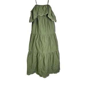 Old Navy Dress Women's Small Green Tiered Eyelet Midi/Maxi Cold Shoulder Flutter